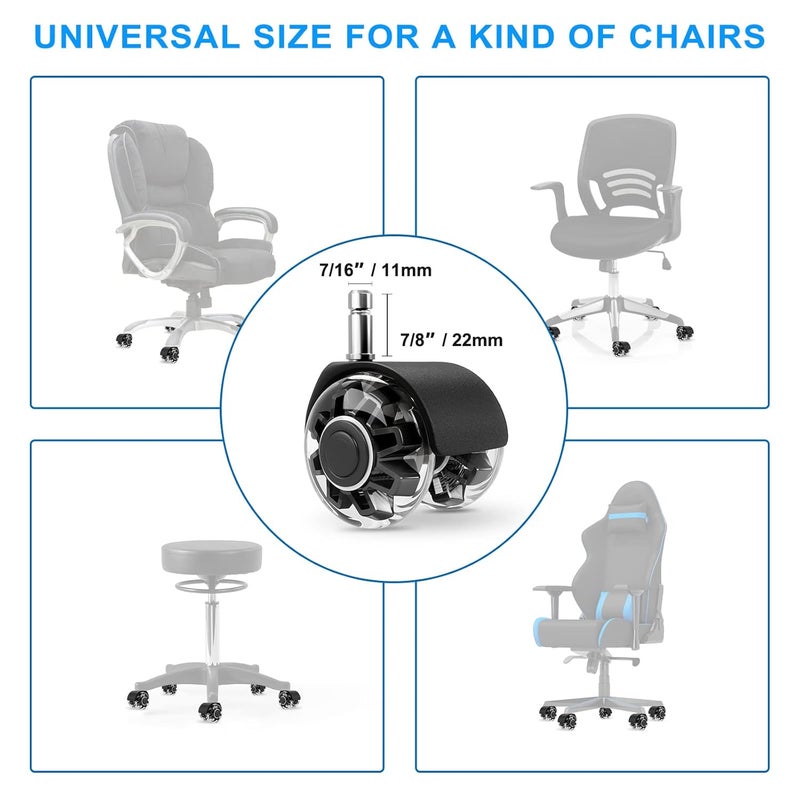 Omyoffice Office Chair Caster Wheels (Set of 5),Heavy-Duty Chair Wheels Support 2200lbs,Mute Rubber Chair Casters for Hardwood Floors and Carpet,2 Inch Universal Fit (Black) - Image 2